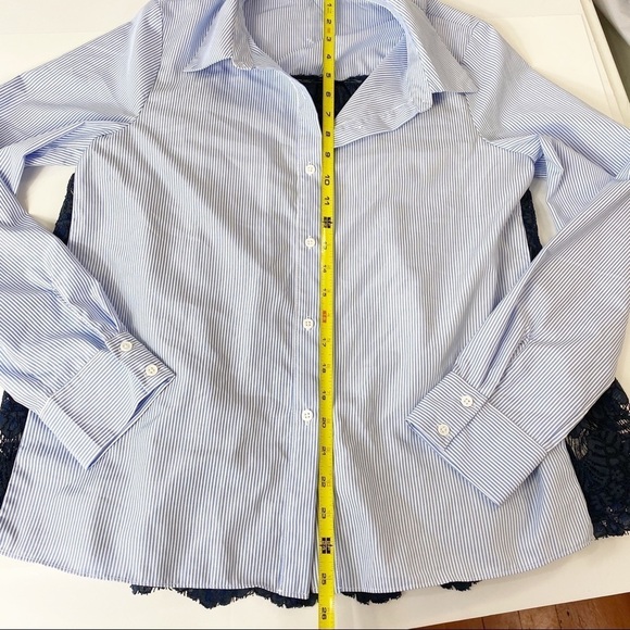 Anthropologie English Factory Blue & White Striped Cotton Shirt w/ Lace Back - Picture 8 of 13